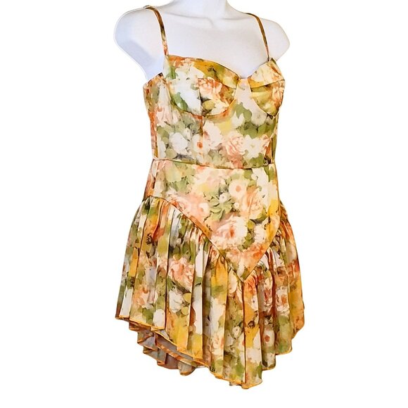 Womens Babydoll Romper Size S Fairy Cottagecore Floral Sweetheart Neck Ruffle - Picture 2 of 8